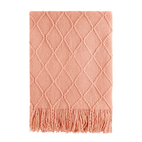 BOURINA Orange Throw Blanket 50x60 Inches Throw Textured Solid Soft Sofa Couch Decorative Knit Blanket - color: Coral, size: 50"x60"