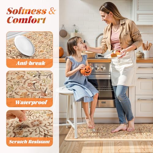 Collive Kitchen Mats for Floor, Cushioned Anti Fatigue Mat Fall Orange Floral Kitchen Rugs Non Slip Washable, Comfort Standing Rug for Sink Laundry, Office, Desk, Fall Decor, 17"x29"+17"x47" - color: Orange, size: 17.3"x47"+17.3"x29"
