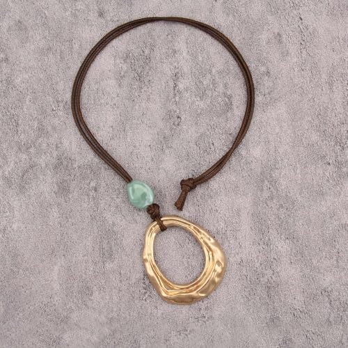 Leather Necklace for Women Long Boho Pendant Hippie Choker Necklace Bohemian Layered Leather Rope Wooden Jewelry Gifts - style: Bohemian Long Necklaces