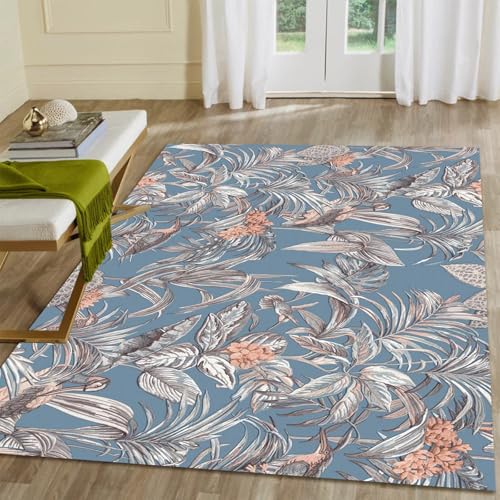 Modern Floral Abstract Flowers Easy Maintenance for Home Office, Living Room, Bedroom, Kitchen Soft Area Rug 1.5 x 2.5ft - color: Muted Teal and Dusty Rose, size: 1.5 x 2.5ft / 18 x 30in / 45 x 75cm