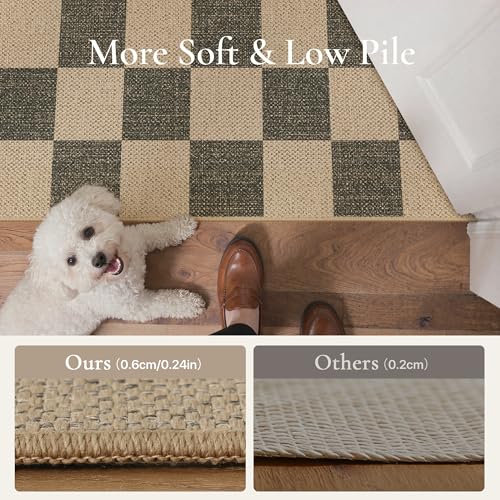Bavni Checkered Easy Jute Rug,2x6 Runner Rug Machine Washable Non Slip Woven Plaid Carpet, Geometric Diamond Non Shedding Low Pile Modern Farmhouse Hallway Runner for Kitchen, Laundry, Corridor - color: Checkered-4, size: 2X6