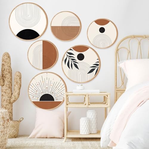 Geetery 6Pcs Boho Wall Art Decor Wooden Wall Decoration for Living Room Farmhouse Round Bohemian Decor Geometric Sun Wood Art 10" 8" Bohemian Hanging Minimalist for Office(Elegant) - style: Elegant