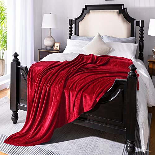 JIAHANNHA Red Throw Blanket Decorations Thin Fleece Blanket 50"x60",Super Soft Cozy Plush Throw Blanket for Couch Sofa Bed,Warm and Lightweight Bed Blankets for Adults - color: Red, size: Throw(50"×60")