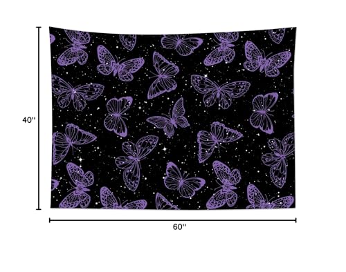 HVEST Purple Butterfly Wall Hanging - Galaxy Space Tapestry for Bedroom, Kids Room, Living Room - 40L x 60W inches - color: Purple, size: 40"L x 60"W