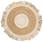 SAFAVIEH Cape Cod Collection 3' Round Beige / Natural CAP701B Handmade Boho Fringe Jute & Cotton Area Rug - color: Beige/Natural, size: 3' (Round)