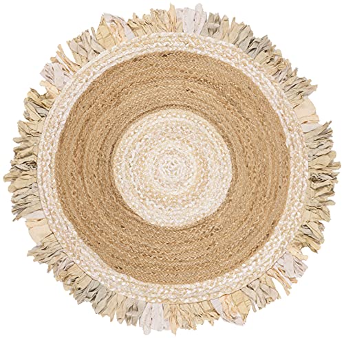 SAFAVIEH Cape Cod Collection 3' Round Beige / Natural CAP701B Handmade Boho Fringe Jute & Cotton Area Rug - color: Beige/Natural, size: 3' (Round)