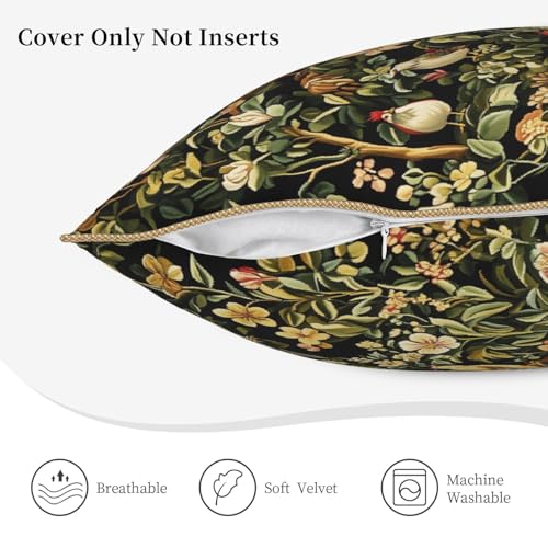 Vintage Birds Floral Velvet Pillow Cover 18x18 Inch Green Leaf Red Flowers Throw Pillows for Couch Farmhouse Cushion Covers Chicken Pillowcase Black Chinoiserie Pillow Case for Sofa Bed Outdoor Decor - color: Chicken, size: 18" x 18" (Pack of 1)