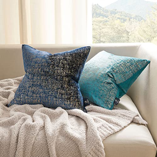 Phantoscope Pack of 2 Sparkling Velvet Decorative Solid Throw Decorative Pillow Cover Soft Gold Glitter Square Cushion Cover Pillowcase for Couch Bed and Chair, Navy Blue, 12 x 20 inches, 30 x 50 cm - color: Navy Blue and Gold, size: 20" x 12" (Pack of 2)