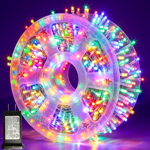Pooqla 1000 LED Colorful Christmas Lights Indoor Outdoor Decorations, 328 ft String Lights Plug in with Timer, 8 Modes Waterproof Clear Wire Twinkle Fairy Lights for Bedroom Party Classroom Decor - color: Colorful, size: 1000LED