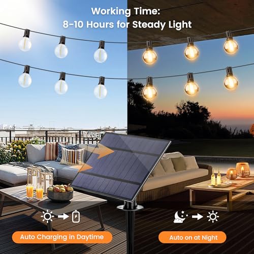 OHLUX 120FT Solar String Lights Outdoor with Remote, Commercial Grade Patio Lights with 52 Shatterproof LED Filament G40 Globe Bulbs, Dimmable Outside Edison Hanging Light for Backyard Party Decor - size: 120FT