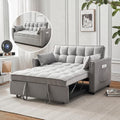 3-in-1 Loveseat Sleeper Sofa, Modern 55.5" Pull Out Couch, Velvet Upholstered Futon Sofa Bed with Adjustable Backrest, Convertible Sofa Bed with Storage Pockets for Living Room(Light Grey) - color: Grey