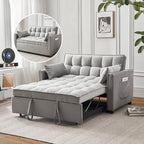 3-in-1 Loveseat Sleeper Sofa, Modern 55.5" Pull Out Couch, Velvet Upholstered Futon Sofa Bed with Adjustable Backrest, Convertible Sofa Bed with Storage Pockets for Living Room(Light Grey) - color: Grey