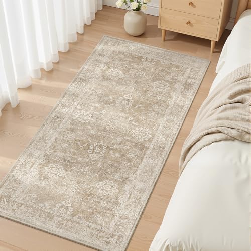 Madane 2x4 Washable Rugs for Entryway, Low Pile Non-Slip Area Rug Kitchen Door Mat, Vintage Soft Throw Neutral Rug Floor Mat for Indoor Front Entrance Bathroom Hallway (2 x 4, Beige/Brown) - color: Beige/Brown, size: 2' x 4' (Rectangular)