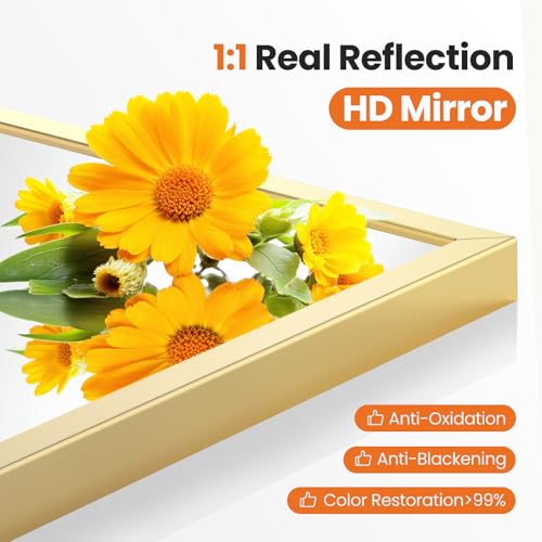 NEWBULIG 32X30 Inch Arched Bathroom Mirror for Wall, Vanity Bathroom Mirrors for Over Sink Tempered Glass, Anti-Rust Arched Metal Framed, Hangs Horizontally or Vertically, Farmhouse Home Decor, Gold - color: Gold-arched, size: 32"L x 31"W