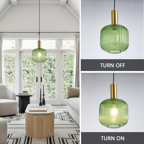8 Inch Green Glass Pendant Lights Small Modern Chandelier Pendant Lighting Mid Century Hanging Lights Adjustable Kitchen Island Light for Dining Room Bedroom Hallway - color: 8 Inch Green