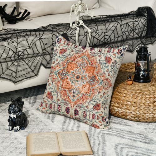 AVOIN colorlife Boho Aesthetic Throw Pillow Cover, 18 x 18 Inch Bohemia Ethnic Style Carpet Pattern Farmhouse Cushion Case for Sofa Couch - size: 18" x 18" (Pack of 1)