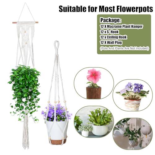 Hoteam 12 Pcs Macrame Plant Hangers Macrame Hanging Planters for Indoor Plants Handmade Boho Hanging Baskets Flower Pots Holder for Outdoor Home Wall Decor - color: Beige, Brown
