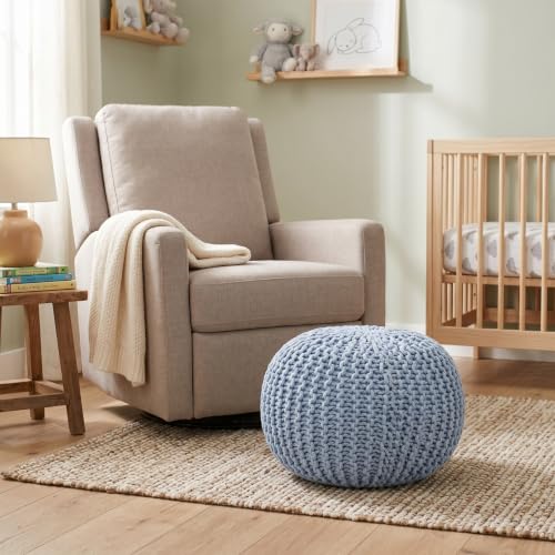 BIRDROCK HOME Round Pouf Ottoman Foot Rest - 18.5”x18.5”x15” Boho Compact Comfortable Soft Cotton Braided Foot Stool with Bean Bag Filling for Living Room, Bedroom, or Nursery (Soft Blue) - color: Soft Blue