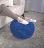 Round Pouf Ottoman, 18" Bordeaux Knitted Cotton Woven Round Pouf, Sofa Footrest Suitable for Living Room, Bedrooms, Home, Offices (Navy Blue) - color: Navy Blue