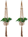 Vpang 2 Pack Colorful Cotton Macrame Plant Hanger, Outdoor Indoor Hanging Planter Basket Flower Pot Holder Boho Home Decor 40 Inch (Khaki)