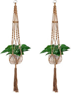Vpang 2 Pack Colorful Cotton Macrame Plant Hanger, Outdoor Indoor Hanging Planter Basket Flower Pot Holder Boho Home Decor 40 Inch (Khaki)