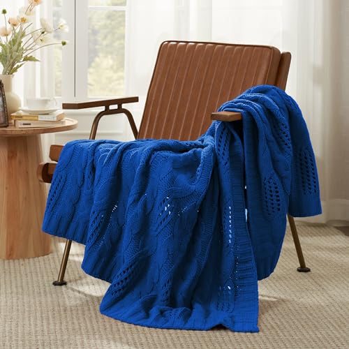 Amélie Home Chunky Knit Throw Blanket, Dual-Sided Soft Chenille Breathable Cable Knitted Blanket for Couch, Farmhouse Decorative Throw for Sofa & Chair, 50"x60", Blue - color: Blue, size: Cable Knit 50"x60"