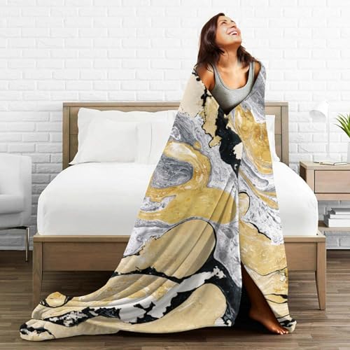 HGOD DESIGNS Gold Golden and Silver Marble Ink Abstract Painting Flannel Fleece Bed Blanket Throw Blanket Lightweight Cozy Plush Blanket for Bedroom Living Rooms Sofa Couch 40"x50" - color: Marble, size: 40x50 inch