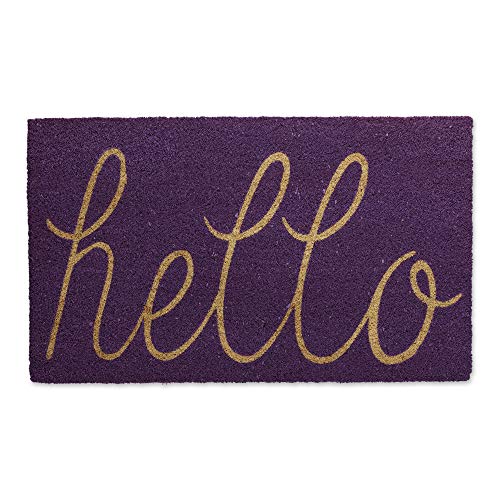DII Hello Coir Fiber Doormat Non-Slip Durable Outdoor/Indoor, Pet Friendly, 18x30, Purple - color: Purple
