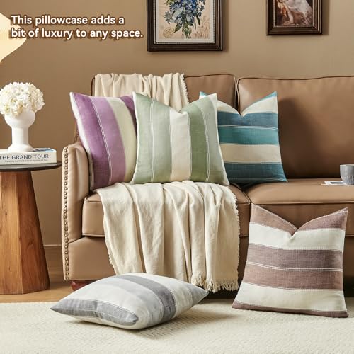 AmHoo Pack of 2 Farmhouse Stripe Check Throw Pillow Covers Set Case Cotton Linen Decorative Pillowcases Cushion Cover for Couch Bench Sofa 18x18 Inch Sage Green - color: Sage Green, size: 18" x 18" (Pack of 2)