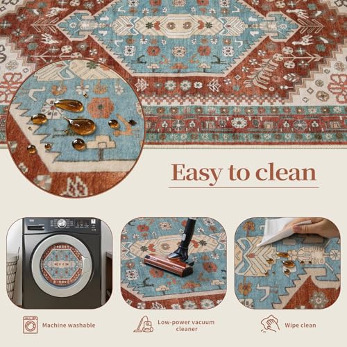Ciicool Small Area Rug, 2x3ft Boho Rug, Ultra Soft Entry Rugs for Entryway, Non-Slip Washable Rugs Oriental Low-Pile Indoor Mat Floor Carpet for Entrance Bedroom Kitchen Bathroom Foyer Decor - color: Orange/Green, size: 2' X 3' (Rectangular)