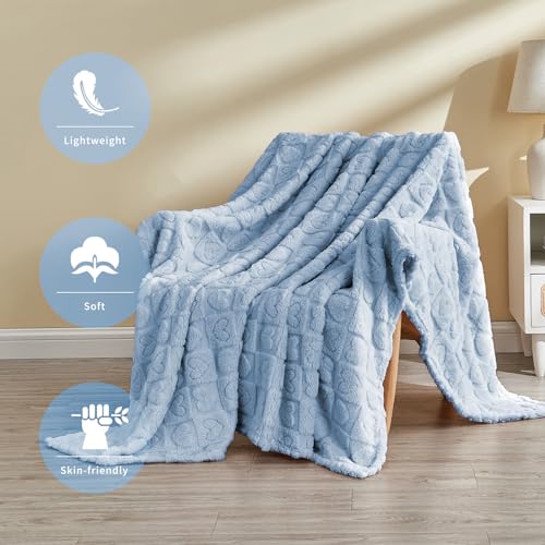 FY FIBER HOUSE Throw Blankets with Heart Checkered,Soft Warm Blankets for Lover Mom Father Friends Gifts,Washable Lightweight Fuzzy Blanket for Couch Sofa Bed All Season(Light Blue,50"x60") - color: Light Blue, size: Throw(50"x60")