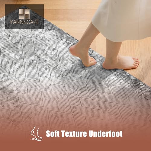YARNSCAPE 3' x 5 ' Washable Area Rug - Low Pile Soft Vintage Indoor Rug for Living, Dining or Bedroom - Lightweight Carpet with Non-Slip Backing - Foldable for Easy Placement, Grey - color: Texture-grey, size: 3' x 5' (Rectangular)
