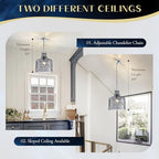 Farmhouse Pendant Light – Hand-Blown Smoked Gray Hammered Glass Shade, Polished Chrome Finish, E26 Socket, Adjustable Chain Hanging Fixture for Kitchen Island, Dining Room & Hallway, 15" H x 12" D - color: Chain Smoked