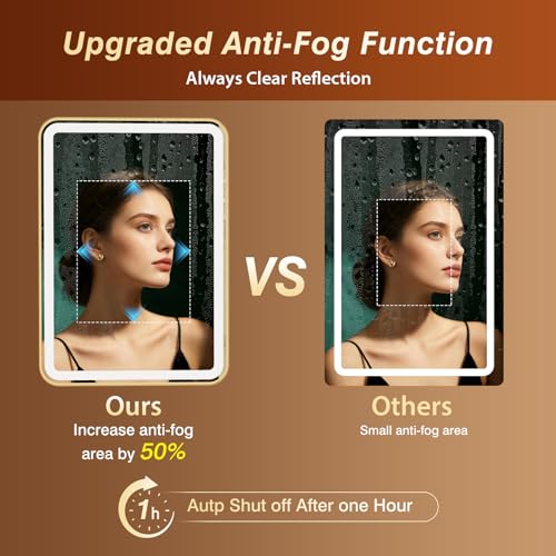 36x48 Inch LED Bathroom Mirror with Gold Frame,Front and Backlit Vanity Mirror, Stepless Dimmable Wall Mirrors with Anti-Fog, 3 Colors, Memory, Waterproof, LED Smart Bathroom Mirror - color: Gold, size: 36"L x 48"W