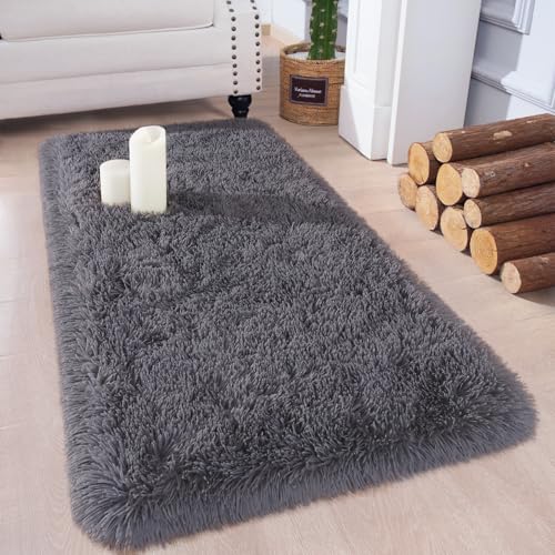 Chicrug Soft Runner Rugs for Bedroom Living Room Plush Fluffy Rug 2x4 Feet, Shag Furry Area Rug Carpet Non Shedding for Nursery Children Kids Girls Room Home Decorative, Coal Grey - color: Coal Grey, size: 2' x 4' (Runner)