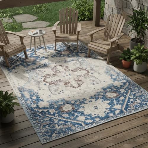 Blue Beige Distressed Pattern Boho Washable Rug for Living Room Bedroom Diningroom Office Playroom Nursery Room Vintage Area Rugs 2x3 Soft Non Slip Kitchen Hallway Indoor Large Carpet - color: B, size: 2x3ft