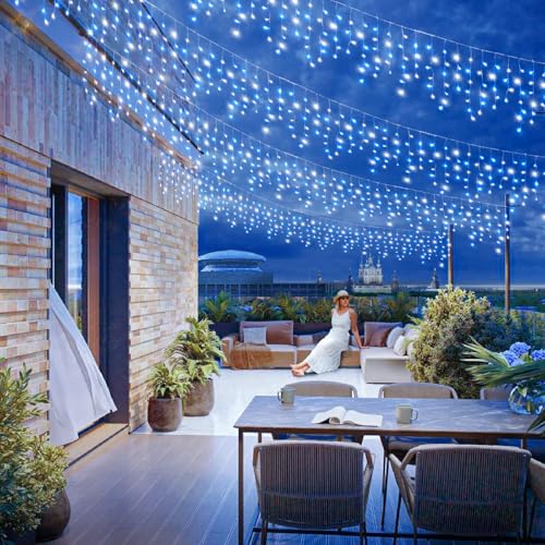 132ft Icicle Lights for Outside, Blue and White Christmas Lights Outdoor Indoor, 1280 LED Twinkle String Light with 240 Drops Curtain Light for Thanksgiving Room Home Wall Bedroom Window Decoration - color: Blue and White, size: 1280LED/132ft