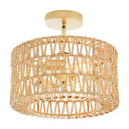 Rattan Ceiling Light Fixture, Boho Farmhouse 3-Lights Semi Flush Mount Ceiling Lamp with Hand-Woven Cage LampShade, Rustic Modern Gold Chandelier for Bedroom Closet Hallway Kitchen Nursery