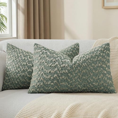 a moment Green Pillow Covers Set of 2 with Plush Cluster Texture (12x20 Inch), Decorative Throw Pillows for Living Room, Couch Bed, Sofa, Cozy Accent Pillow Cases for Home Decor (No Inserts) - color: Green, size: 20" x 12" (Pack of 2)