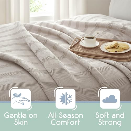 Vellux 100% Cotton Blanket, Twin, 66x90, Mink | Soft, Breathable Knit, Lightweight, All Season, Machine Washable, Oeko-Tex Certified, Hotel Quality - color: Mink, size: Twin