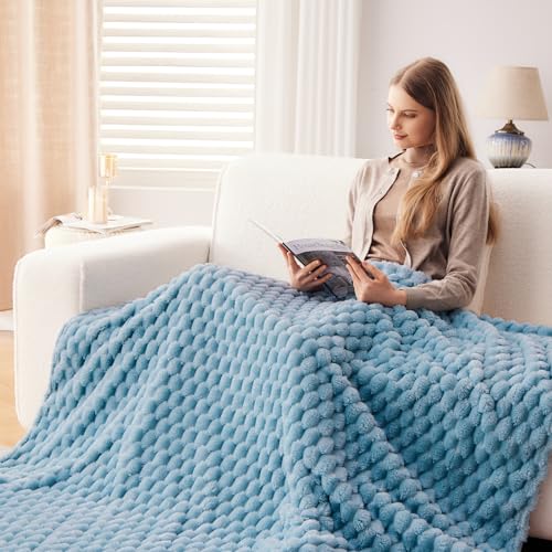 NEWCOSPLAY Super Soft Twin Blanket Blue Premium Silky Flannel Fleece 3D Clouds Stylish Jacquard Lightweight Bed Blanket All Season Use 350GSM (Blue, Twin(60"x80")) - color: Blue, size: Twin(60"x80")
