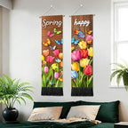 seewan 2 Pack Long Vertical Wall Tapestry, Boho Nature Landscape & Floral Aesthetic Wall Hanging for Bedroom Living Room Home Decor, Long Narrow Art Tapestry with Sunrise Mountain Botanical Designs, 13" × 51" (Spring Tulip Meadow, 13"Wx51"H, Unframed) - c