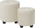 Big Round Ottoman with Storage Set of 2, Upholstered Velvet Vanity Stool for Makeup Multifunctional Foot Rest Coffee Table Padded Seat Tufted Ottomans for Living Room&Bedroom (Large White)