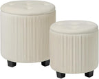 Big Round Ottoman with Storage Set of 2, Upholstered Velvet Vanity Stool for Makeup Multifunctional Foot Rest Coffee Table Padded Seat Tufted Ottomans for Living Room&Bedroom (Large White)