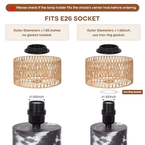 Boho Rattan Lamp Shade, 12.6" Top x 12.6" Bottom x 7.68" High, Natural Rattan & Linen Double Layer Lamp Shades for Floor Lamps Table Lamps Chandelier, UNO Fitter Lampshade Replacement, Easy Assembly