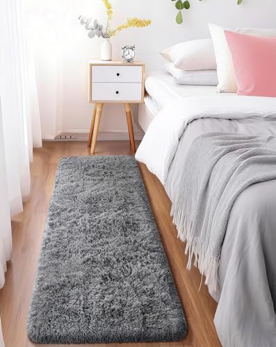 Ophanie Runner Rug for Hallway, 2x5 Upgrade Non-Slip Fluffy Soft Bedside Rugs, Bedroom Living Room Grey Shaggy Gray Carpet for Kids Girls Boys Dorm Nursery Home Decor Aesthetic - color: 1- Grey, size: 2' x 5' (Rectangular)
