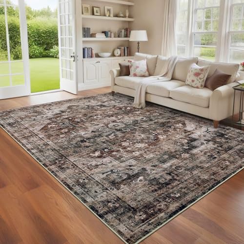 GarveeHome Vintage Area Rug 4x6 Washable Rugs for Living Room Non Slip Floral Distressed Rug Stain Resistant Carpet Farmhouse Rugs for Bedroom Entryway Dining Room Brown - color: Brown, size: 4' x 6' (Rectangular)