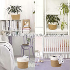Cotton Rope Plant Basket Modern Hand Woven Planter for 8 Inch Flower Pot Floor Indoor Planters Foldable Storage Organizer Basket Rustic Home Decor White Stitching Khaki W 8.5" x H 7.5"