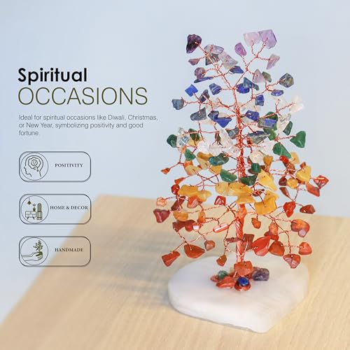 Crocon® 7 Chakra Quartz Heart Base Crystals Tree, Birthday Gifts for Women, Men & Friends, Tree of Life Crystals and Healing Stones, Home Decor, Women Gift Ideas, House Warming Gifts New Home for Mom - color: 001w Seven Chakra ( Quartz Base )