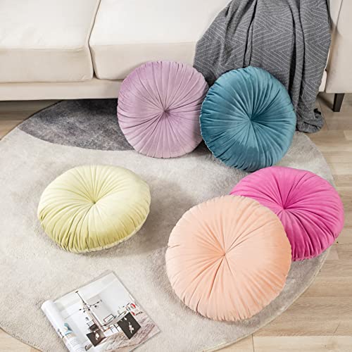 HLOVME Round Pillow Cushion for Couch Velvet Decorative Small Throw Pillow Solid Color for Living Room Bed Floor 15.7”, Hot Pink - color: Z01-hot Pink
